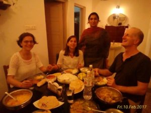 Guests having dinner after the cooking class at Nathan's Holiday Home, Fort Kochi